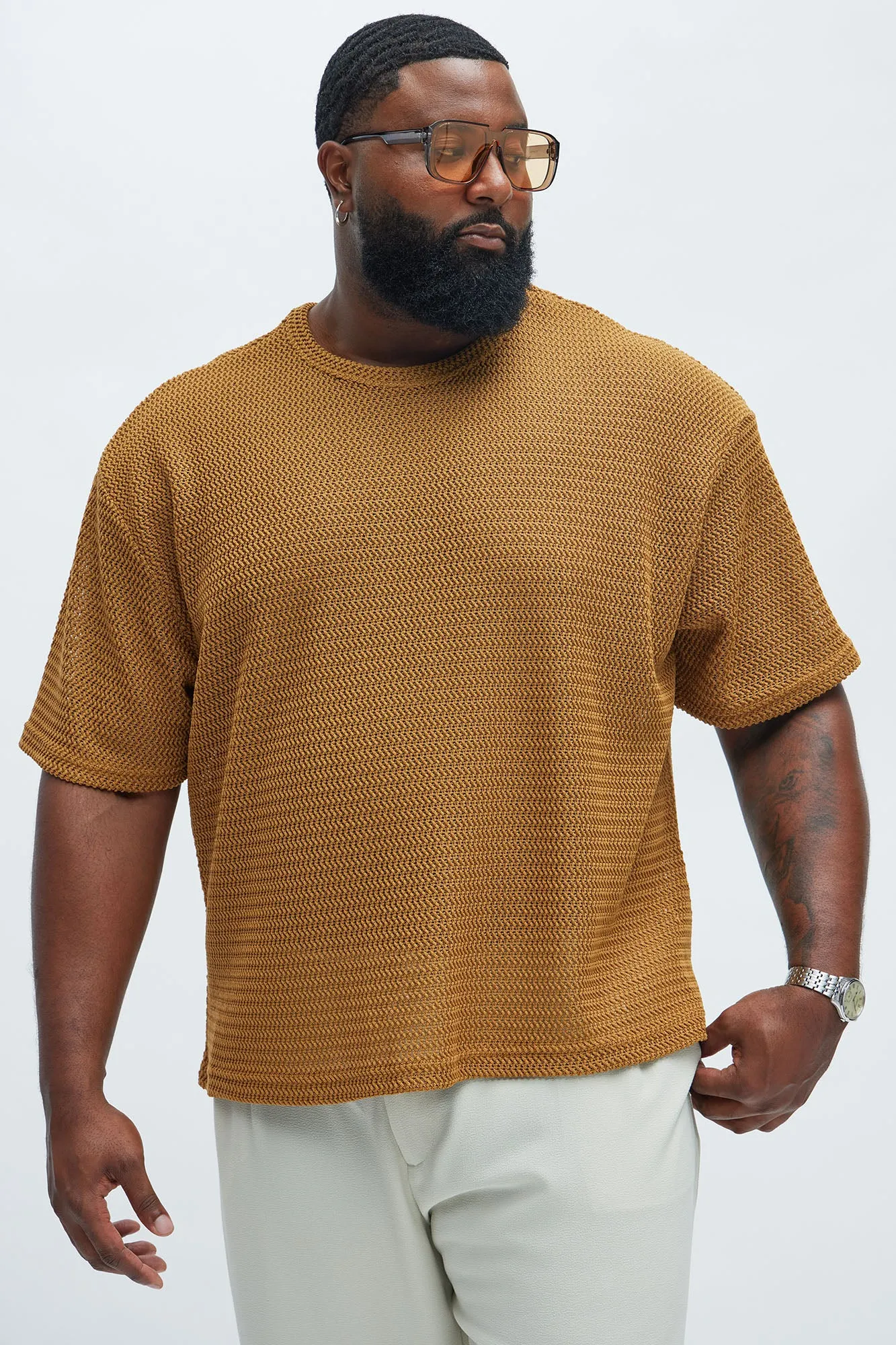 Open Knit Sweater Tee - Camel sold by Fashion Nova product image thumbnail 5