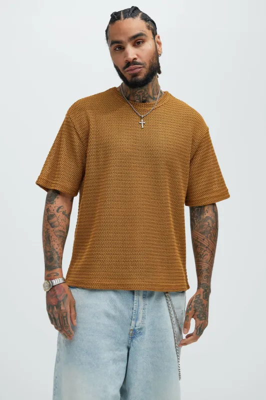Open Knit Sweater Tee - Camel sold by Fashion Nova