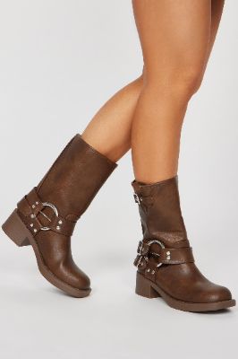 Tough Love Buckle Booties - Brown sold by Fashion Nova