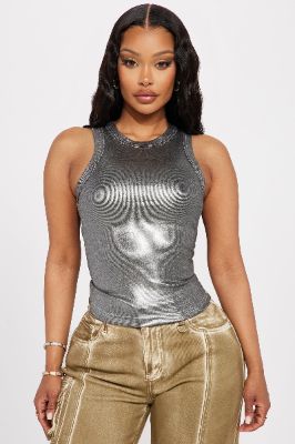 Electric Love Metallic Tank Top - Silver sold by Fashion Nova