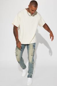 Hold On Cargo Stacked Skinny Jeans - Medium Wash sold by Fashion Nova