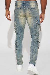 Hold On Cargo Stacked Skinny Jeans - Medium Wash sold by Fashion Nova