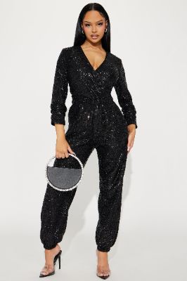 Crowded Room Sequin Jumpsuit - Black sold by Fashion Nova