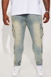 Hold On Cargo Stacked Skinny Jeans - Medium Wash sold by Fashion Nova