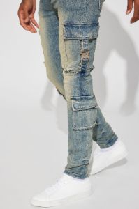 Hold On Cargo Stacked Skinny Jeans - Medium Wash sold by Fashion Nova