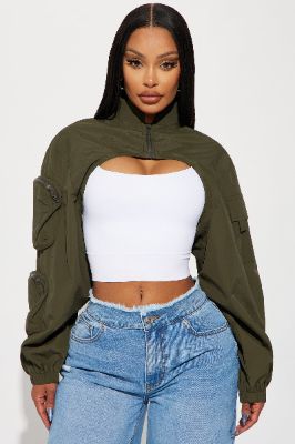 Rather Catch Flights Crop Jacket - Olive sold by Fashion Nova