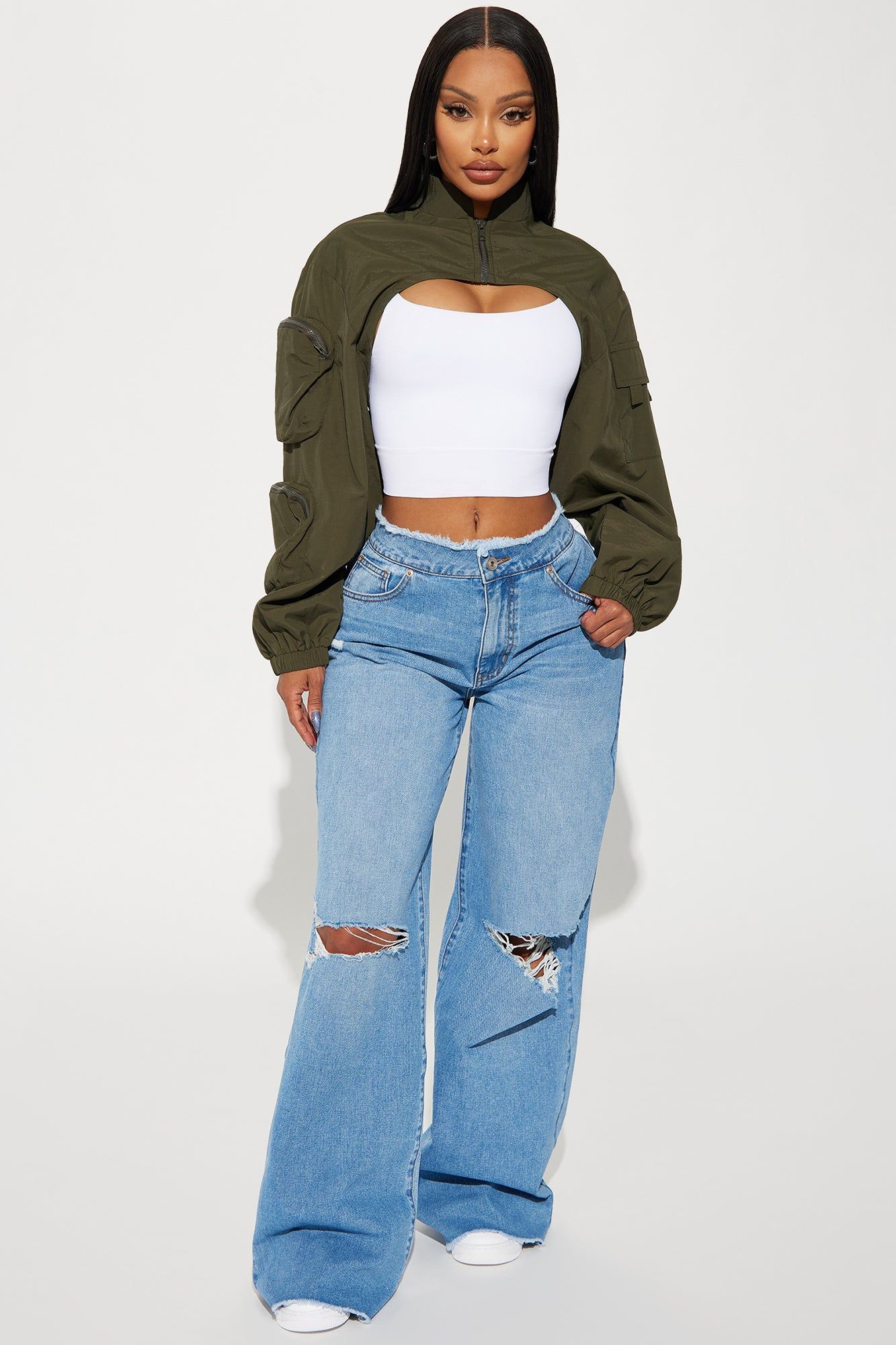 Rather Catch Flights Crop Jacket - Olive sold by Fashion Nova product image thumbnail 2