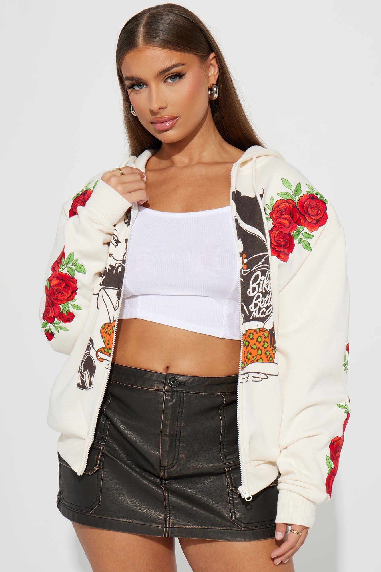Betty Boop Zip Front Hoodie - Cream sold by Fashion Nova