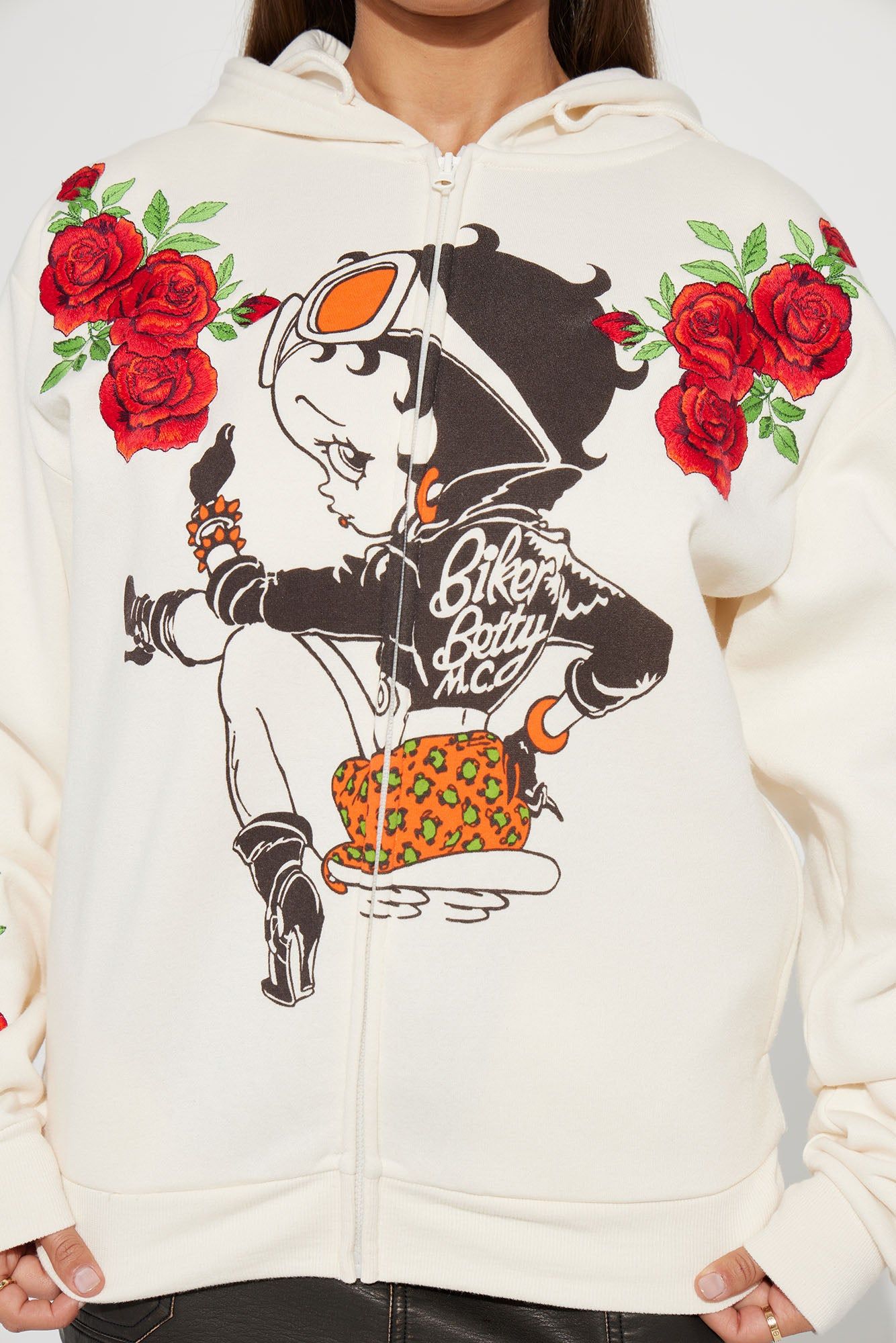 Betty Boop Zip Front Hoodie - Cream sold by Fashion Nova product image thumbnail 3