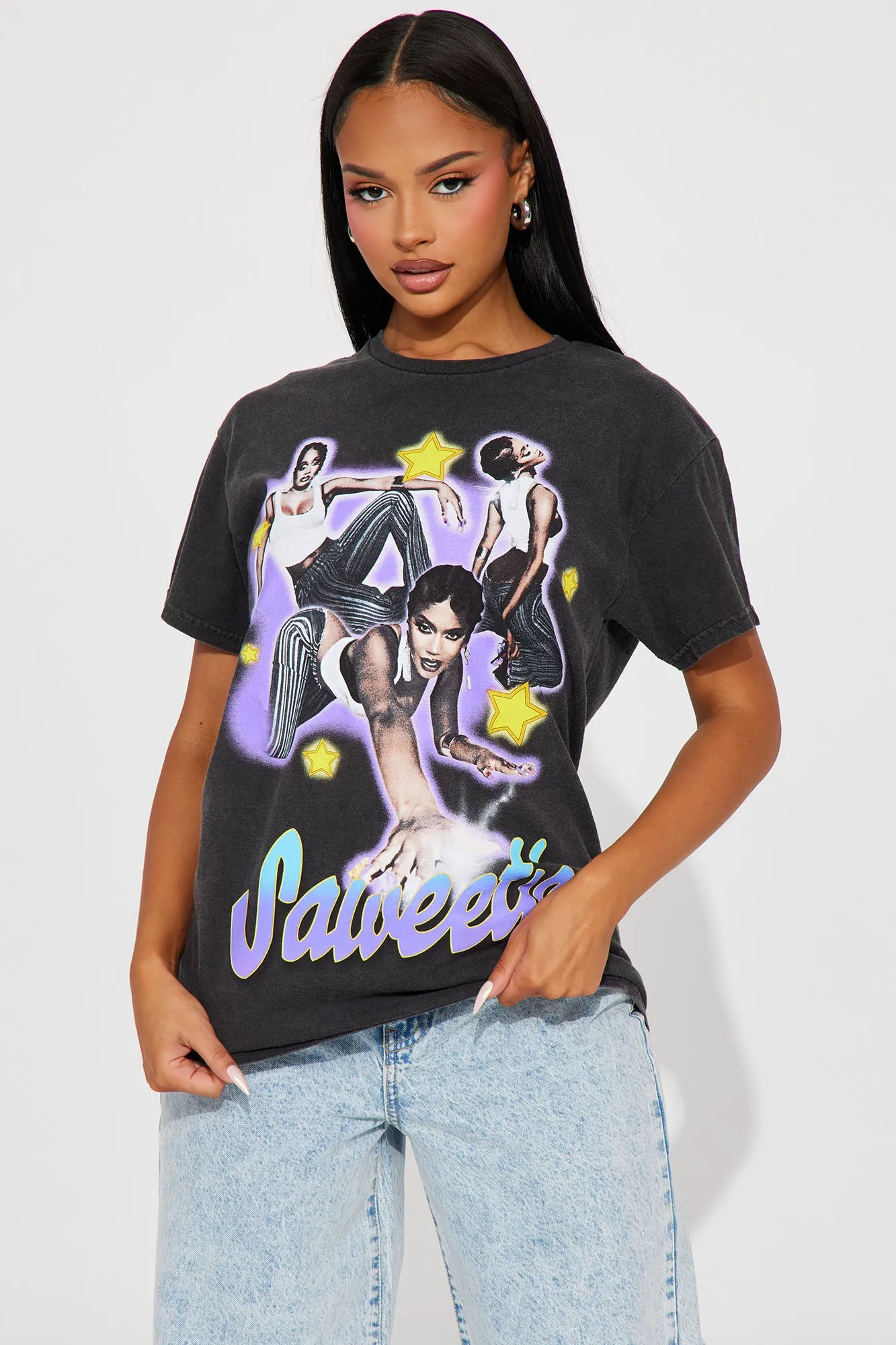Saweetie Icy Girl Washed Tee - Black sold by Fashion Nova