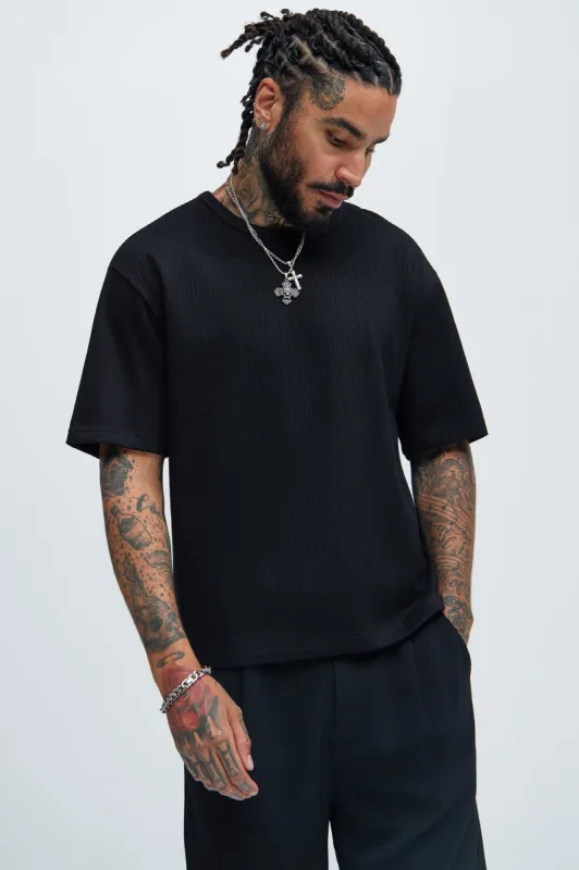 Franklin Stripe Knit Relaxed Short Sleeve Tee - Black sold by Fashion Nova