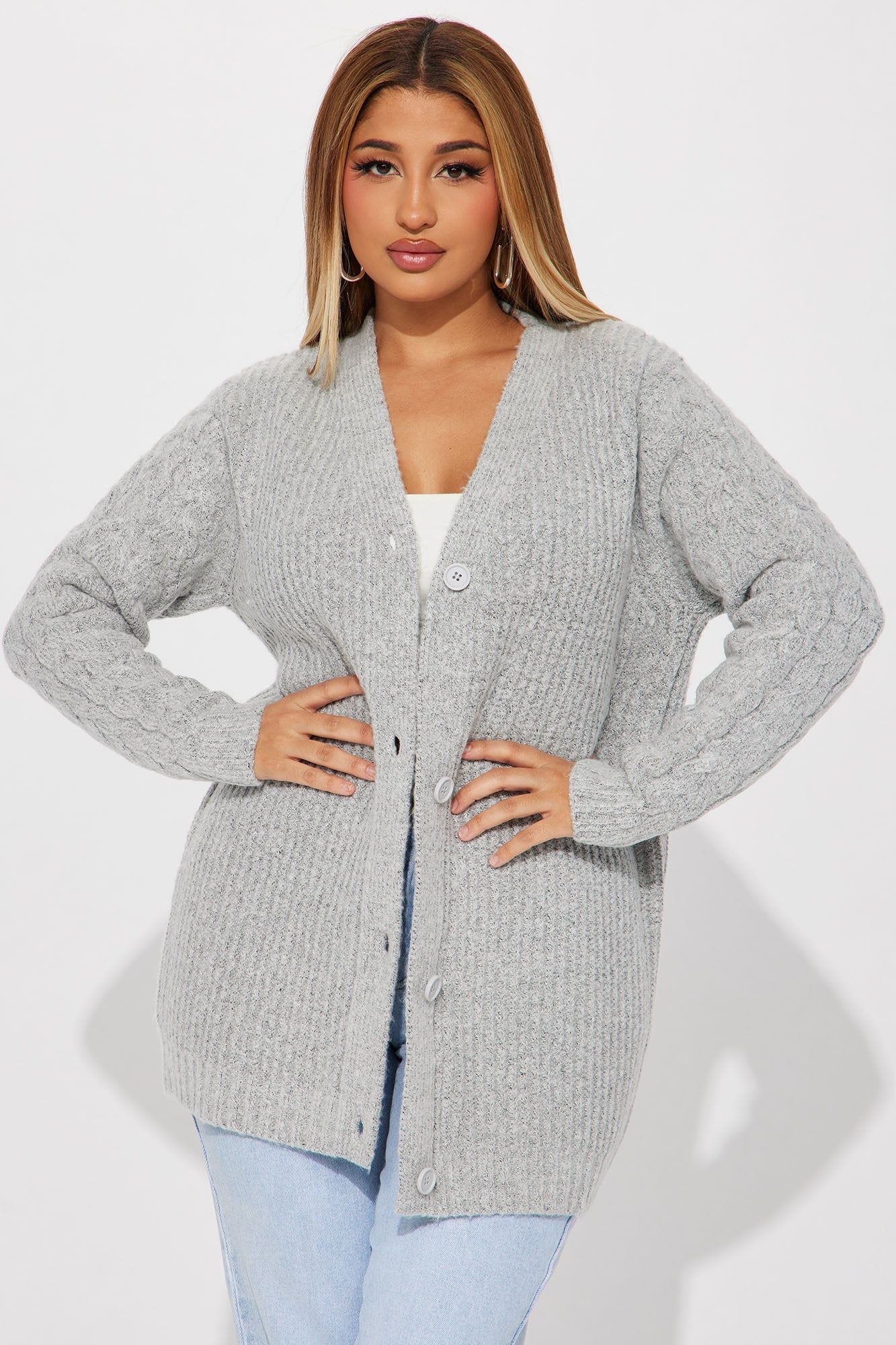 Keoni Cardigan Sweater - Heather Grey sold by Fashion Nova