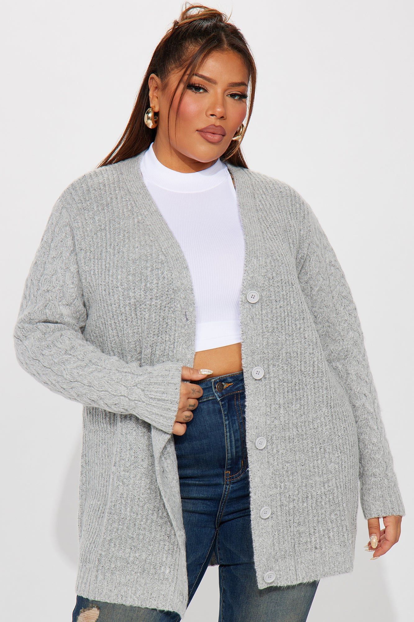 Keoni Cardigan Sweater - Heather Grey sold by Fashion Nova product image thumbnail 4
