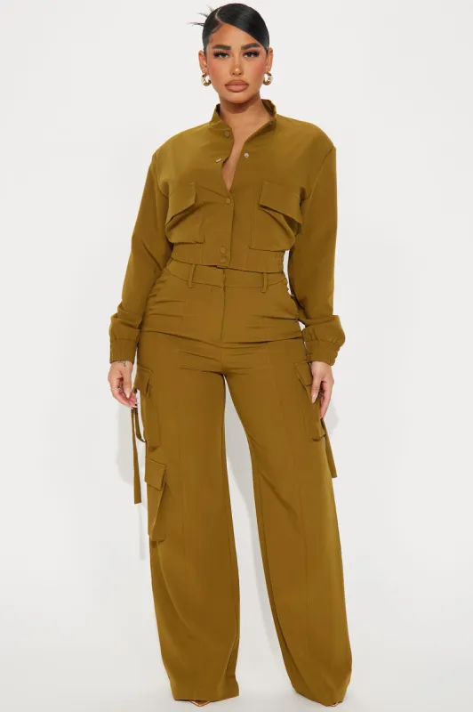 Caught Me Cargo Pant Set - Olive sold by Fashion Nova