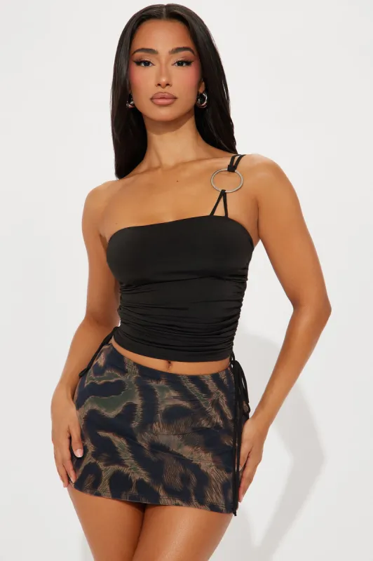 Biggest Flirt One Shoulder Top - Black sold by Fashion Nova