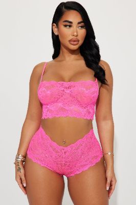 Sultry Moments Lace 2 Piece Set - Hot Pink sold by Fashion Nova