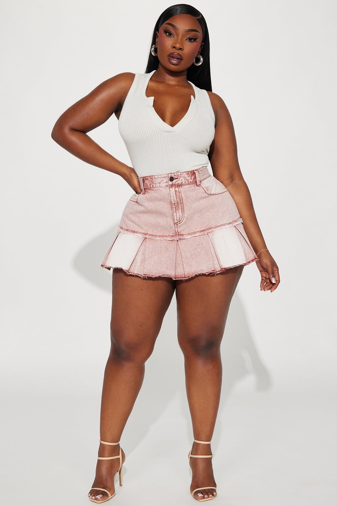 Make Your Way Pleated Denim Mini Skirt - Brick Red sold by Fashion Nova product image thumbnail 4