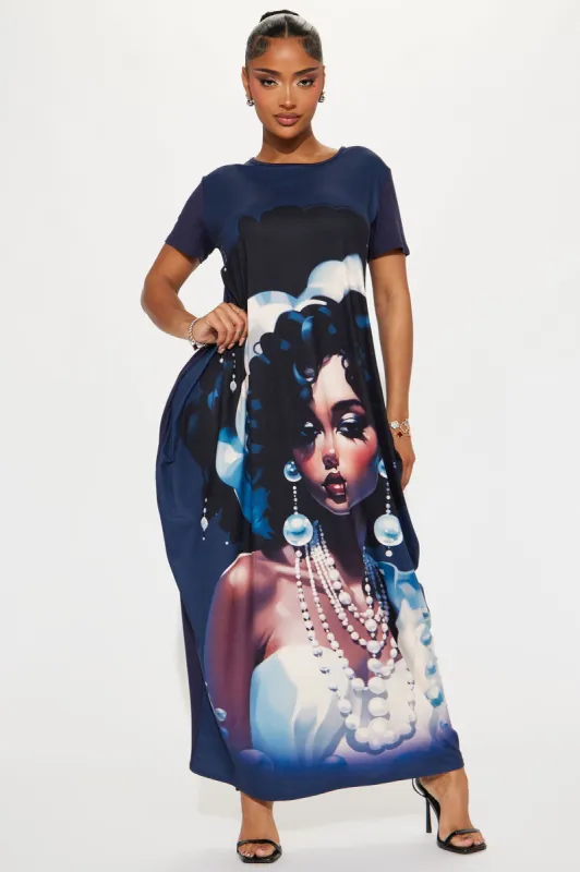 Glam Energy Maxi Dress - Navy/combo sold by Fashion Nova
