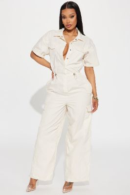 Talk Back Jumpsuit  - Taupe sold by Fashion Nova