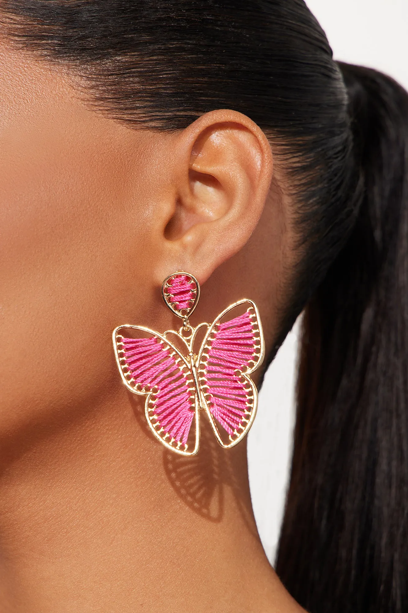 Beauty In All Buterrfly Earrings - Gold/Pink sold by Fashion Nova