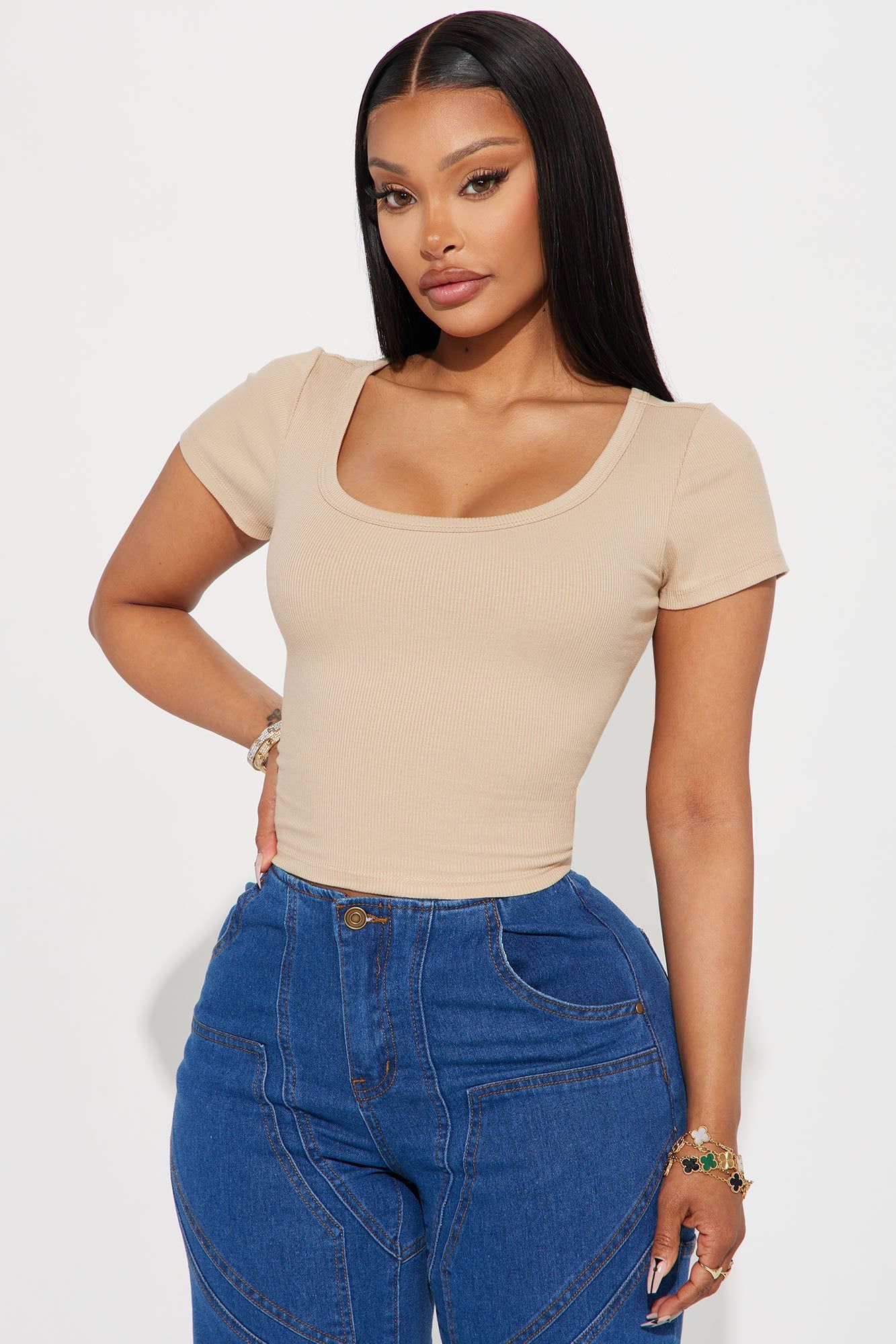 Amelia Scoop Neck Top - Sand sold by Fashion Nova