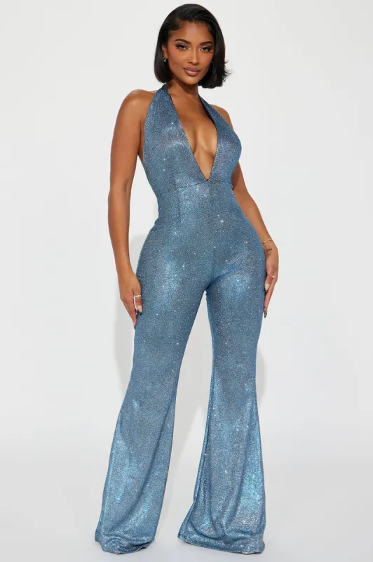 Miami Glitter Jumpsuit - Blue sold by Fashion Nova