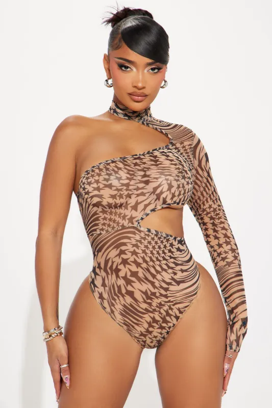 Star Girl Mesh Bodysuit - Taupe/combo sold by Fashion Nova