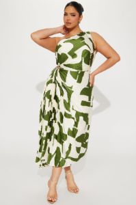 Tia Satin Midi Dress - Green/combo sold by Fashion Nova