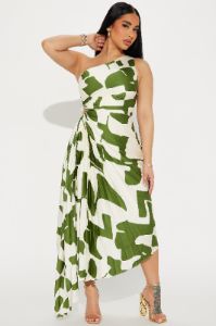 Tia Satin Midi Dress - Green/combo sold by Fashion Nova