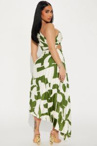 Tia Satin Midi Dress - Green/combo sold by Fashion Nova