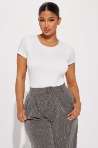 Scarlette Double Lined Crew Neck Bodysuit - White sold by Fashion Nova