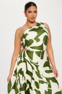 Tia Satin Midi Dress - Green/combo sold by Fashion Nova
