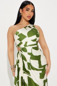 Tia Satin Midi Dress - Green/combo sold by Fashion Nova