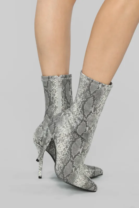 No Snakes Allowed Heel Bootie - Snake sold by Fashion Nova