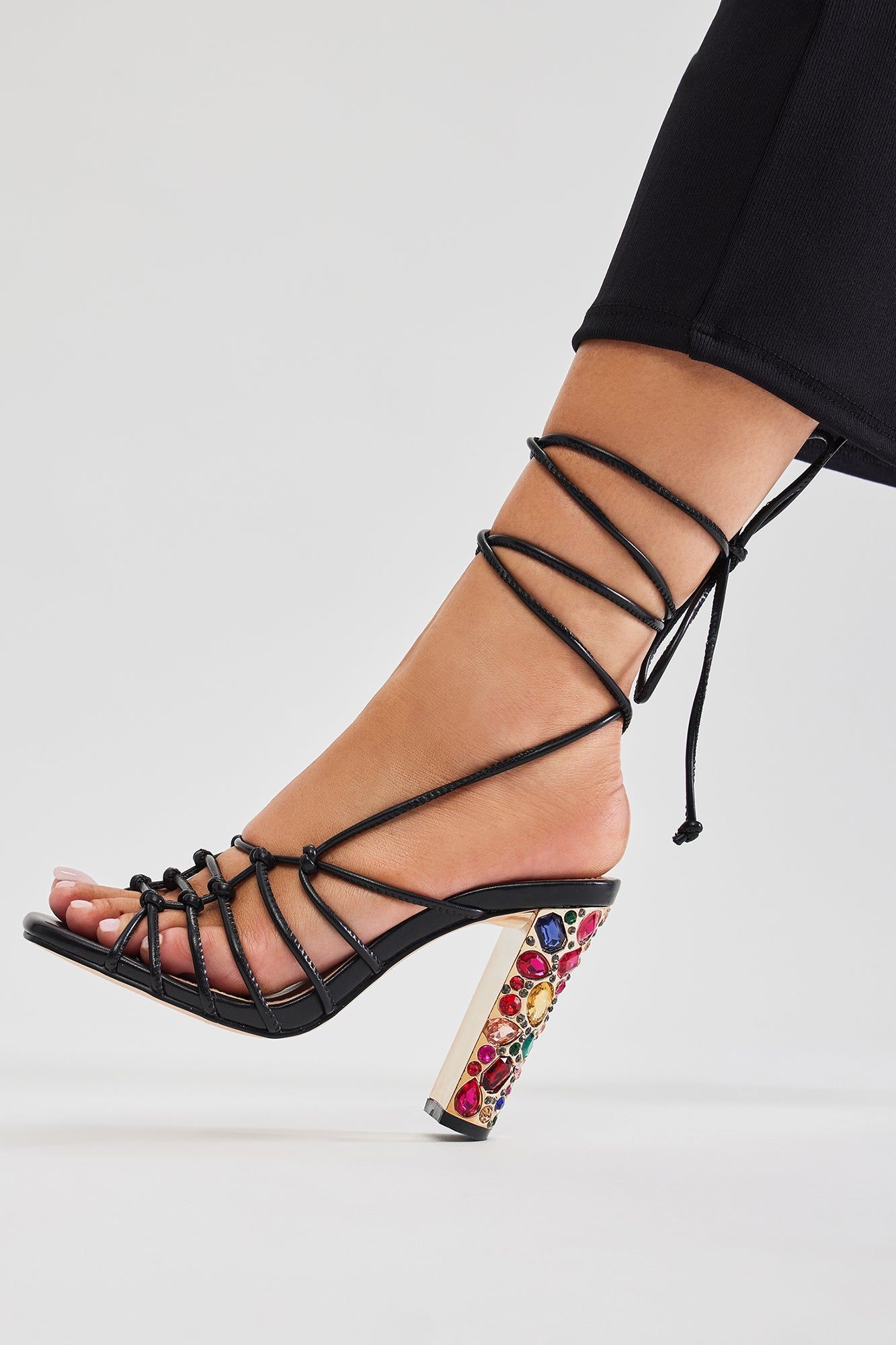 Find Out Wrap Up Heeled Sandals - Black sold by Fashion Nova