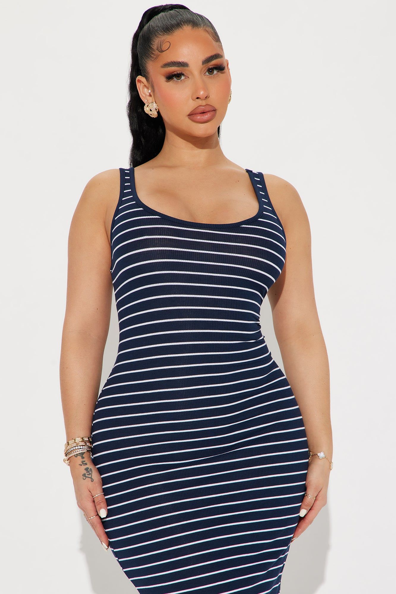 Ribbed Stripe Midi Dress - Navy/combo sold by Fashion Nova product image thumbnail 2
