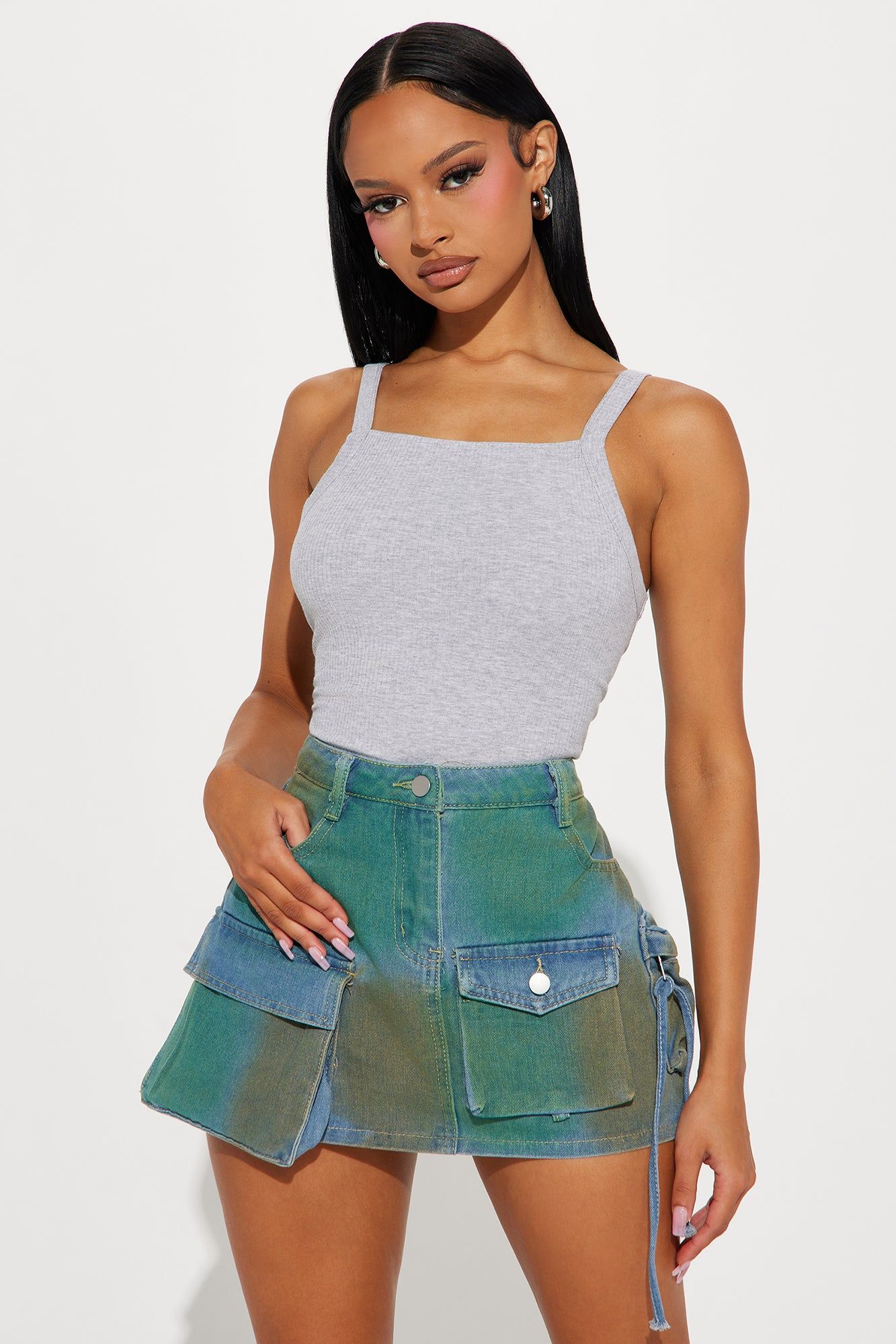 Maria Ribbed Tee - Heather Grey sold by Fashion Nova