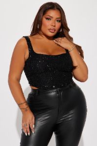Starry Nights Sequin Corset Top - Black sold by Fashion Nova