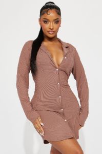 Lounging Around PJ Sleep Shirt - Brown sold by Fashion Nova