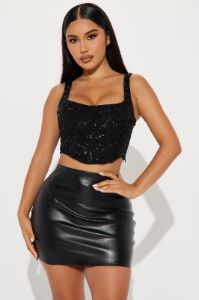 Starry Nights Sequin Corset Top - Black sold by Fashion Nova