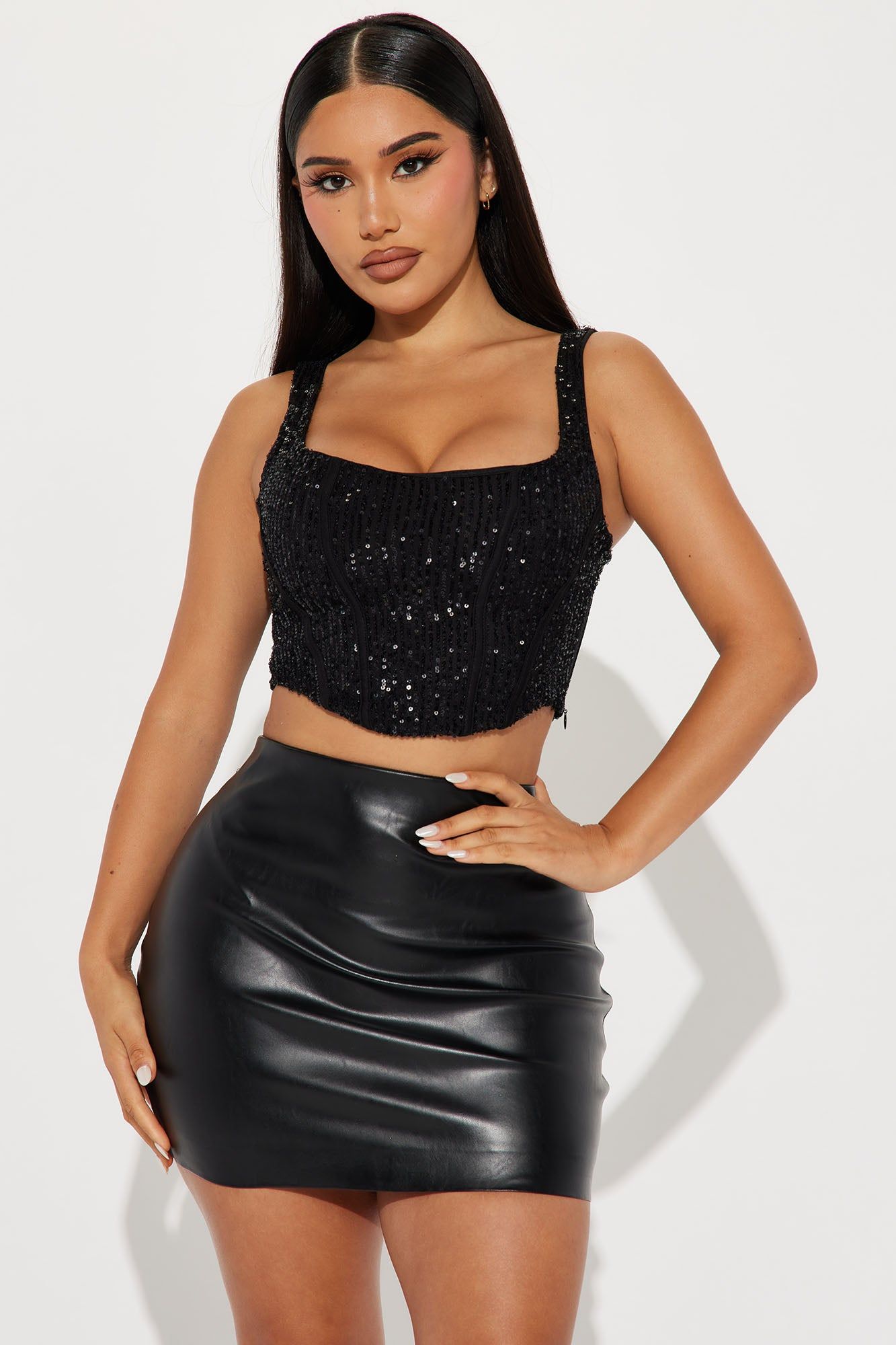 Starry Nights Sequin Corset Top - Black sold by Fashion Nova