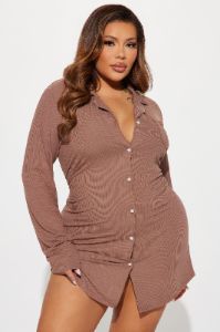 Lounging Around PJ Sleep Shirt - Brown sold by Fashion Nova