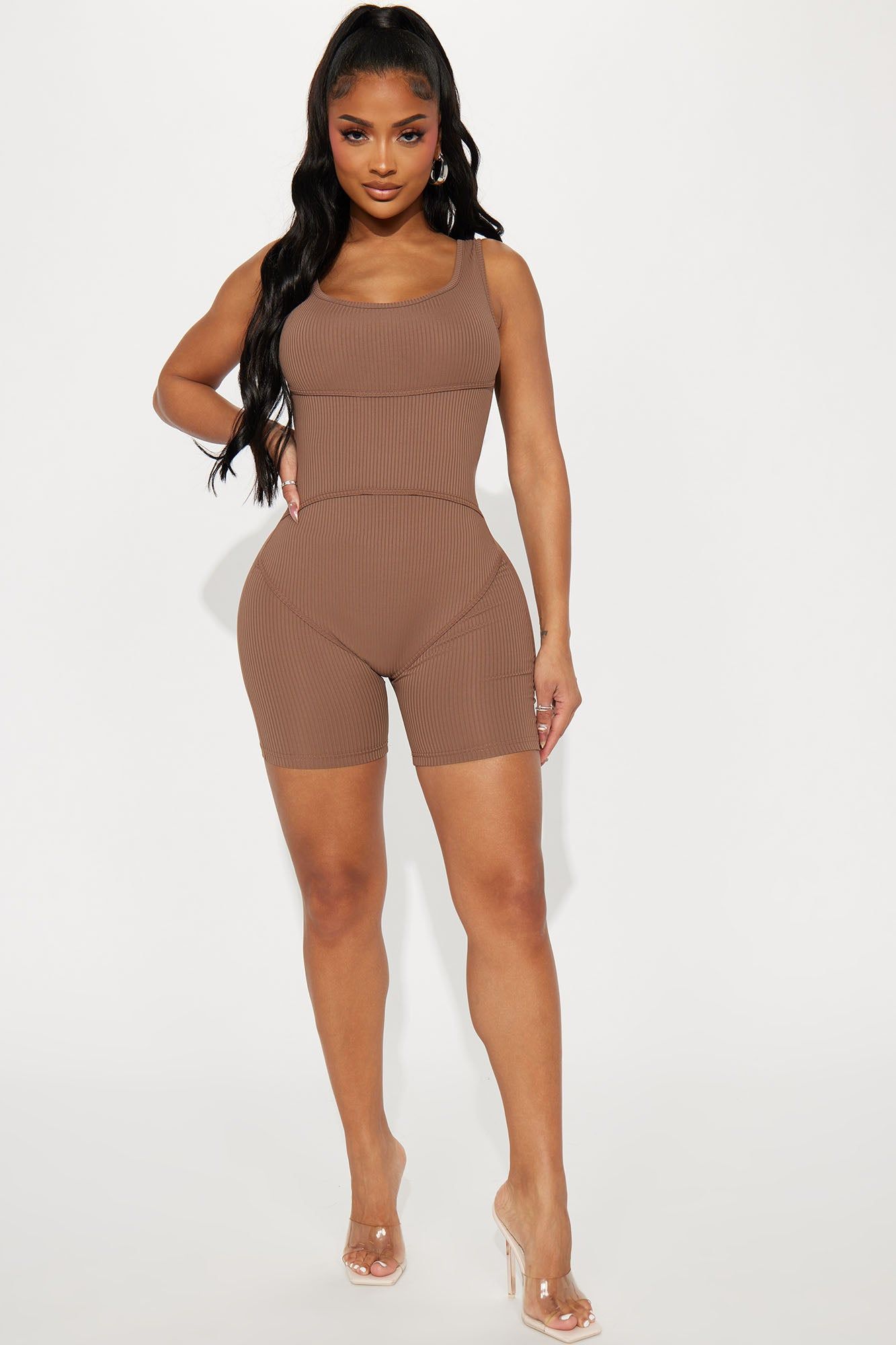 Kiraz Ribbed Romper - Brown sold by Fashion Nova
