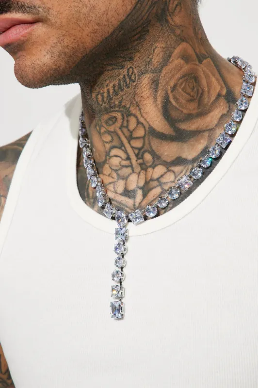 Lariat Tennis Chain Necklace - Silver sold by Fashion Nova