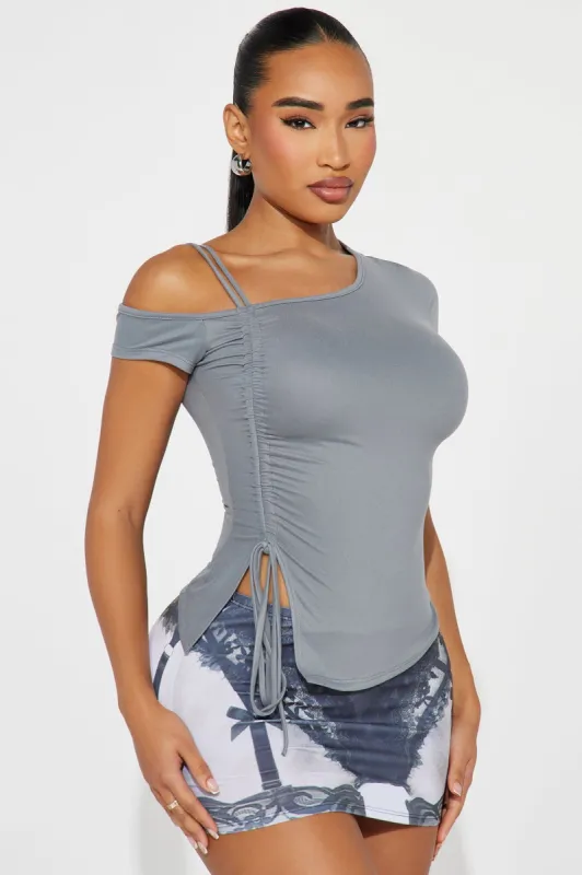 Taylor One Shoulder Top - Grey sold by Fashion Nova
