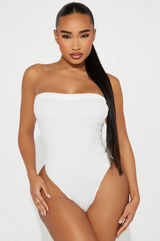 Nickaya Textured Tube Bodysuit - White sold by Fashion Nova