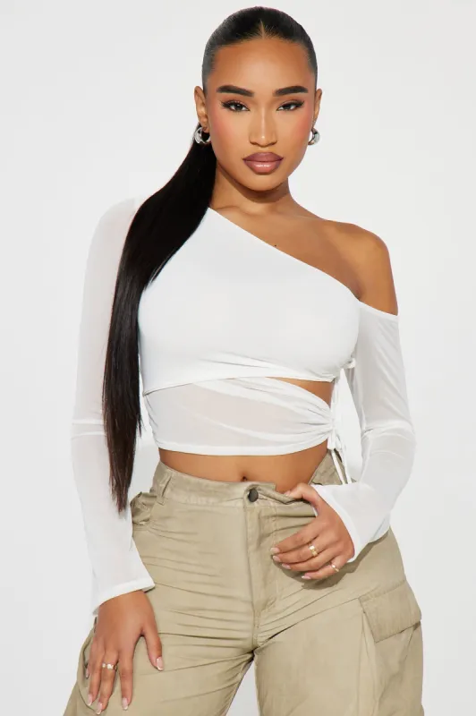Double Date One Shoulder Mesh Top - Cream sold by Fashion Nova