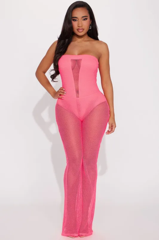 Show Me Better Fishnet Jumpsuit  - Neon Pink sold by Fashion Nova