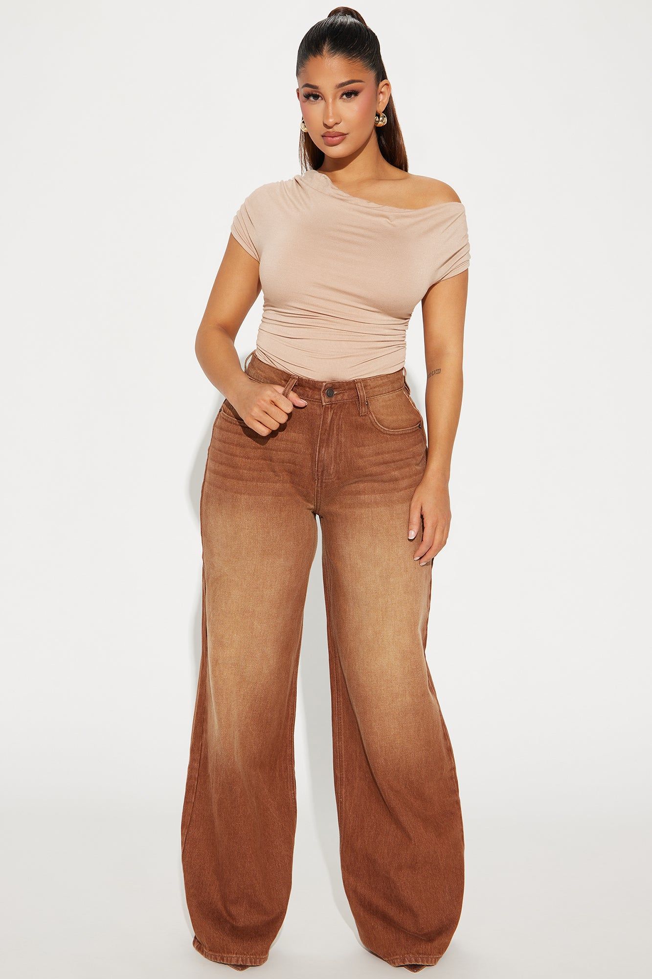 Oksana One Shoulder Bodysuit - Taupe sold by Fashion Nova product image thumbnail 2