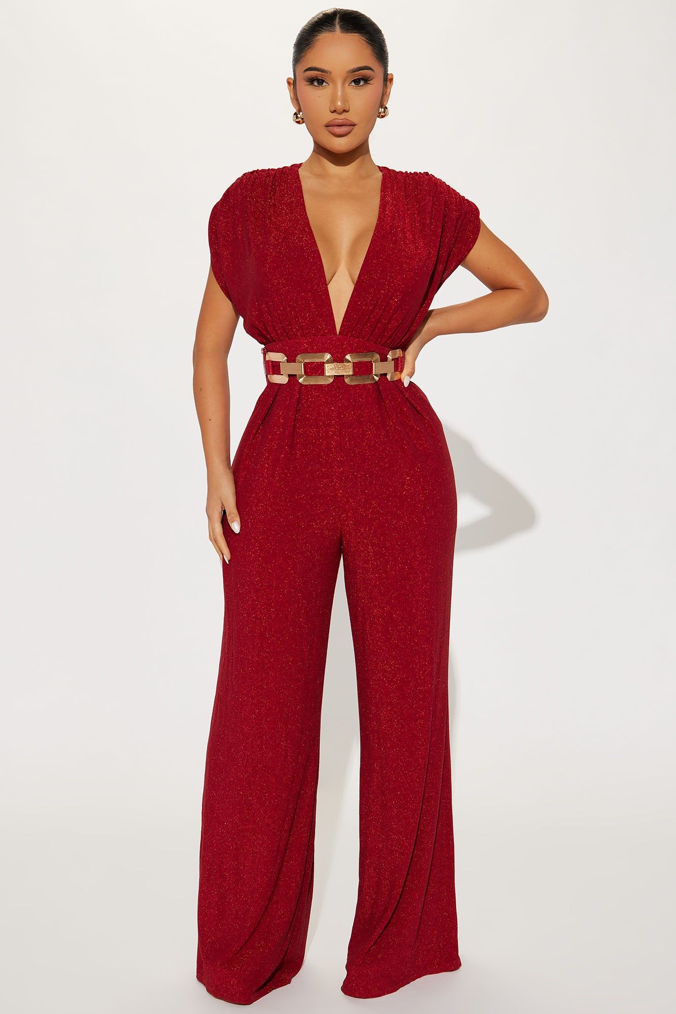 All That Sparkles Jumpsuit - Wine sold by Fashion Nova